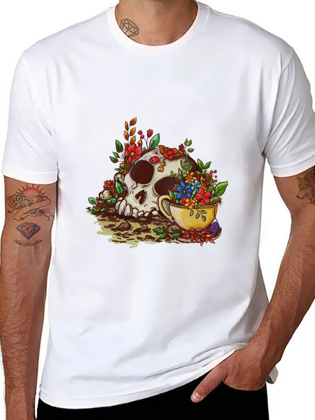 Skull and Tea Cup Graphic Print Mens Tee