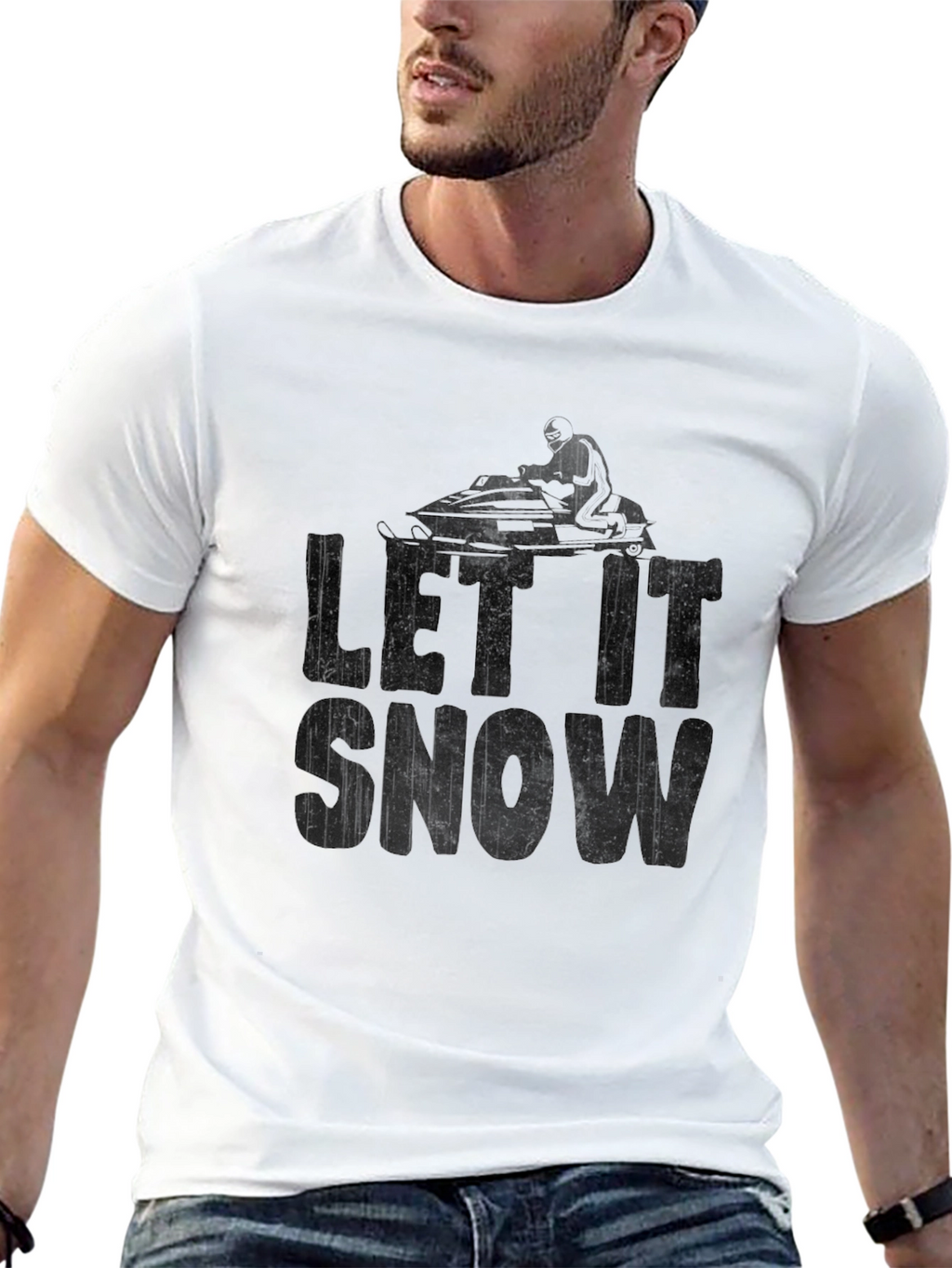 Let It Snow Snowmobile T-Shirt Black
