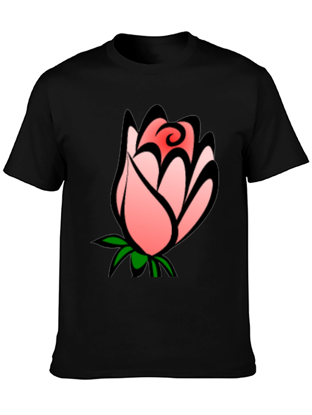 Floral Rose Bud Graphic Black T-Shirt