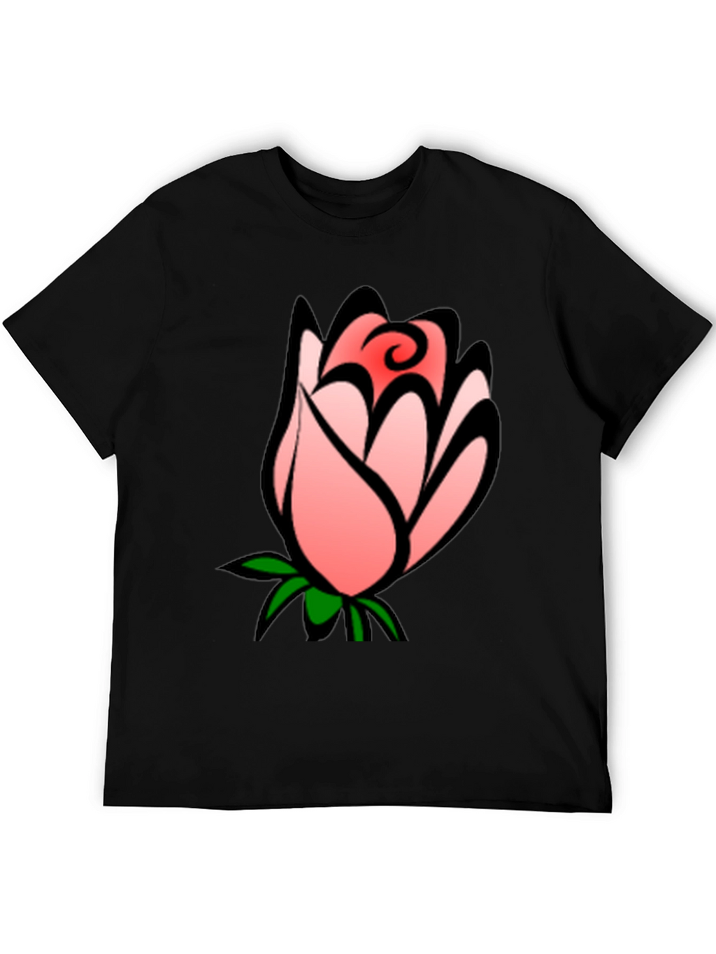 Floral Rose Bud Graphic Black T-Shirt