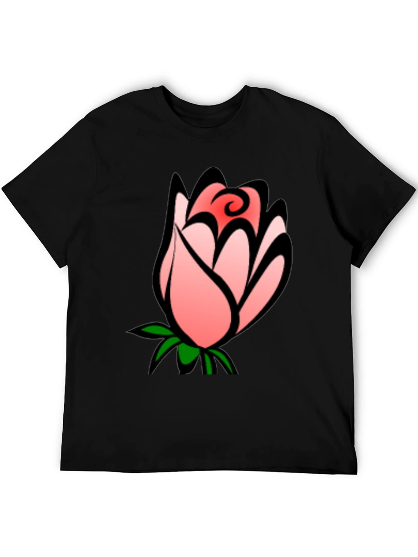 Floral Rose Bud Graphic Black T-Shirt