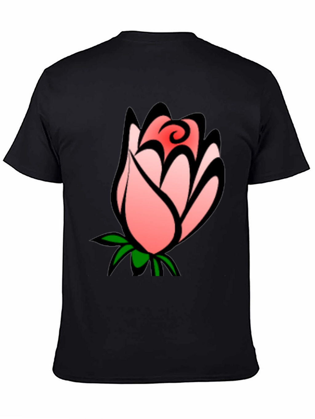 Floral Rose Bud Graphic Black T-Shirt