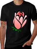 Floral Rose Bud Graphic Black T-Shirt