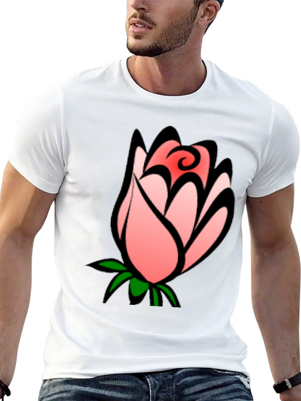 Floral Rose Bud Graphic Black T-Shirt