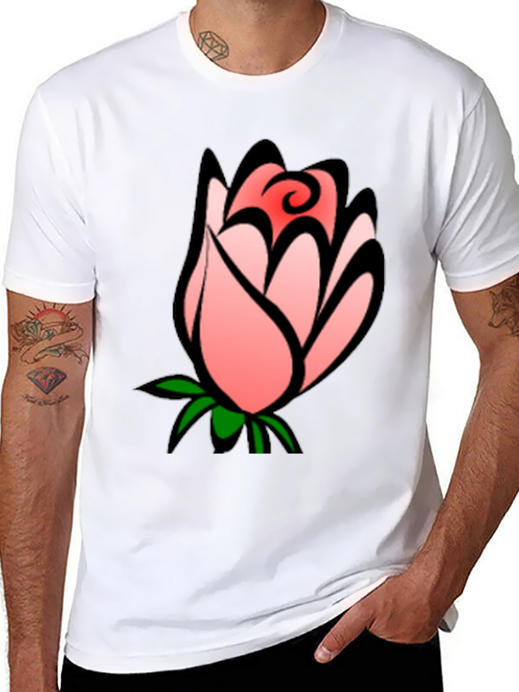 Floral Rose Bud Graphic Black T-Shirt
