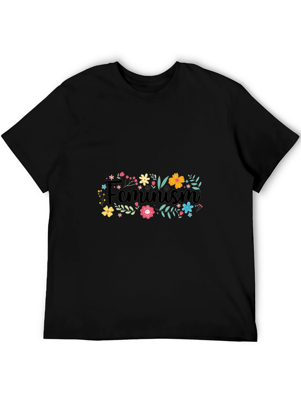Feminism Floral Graphic Black T-Shirt