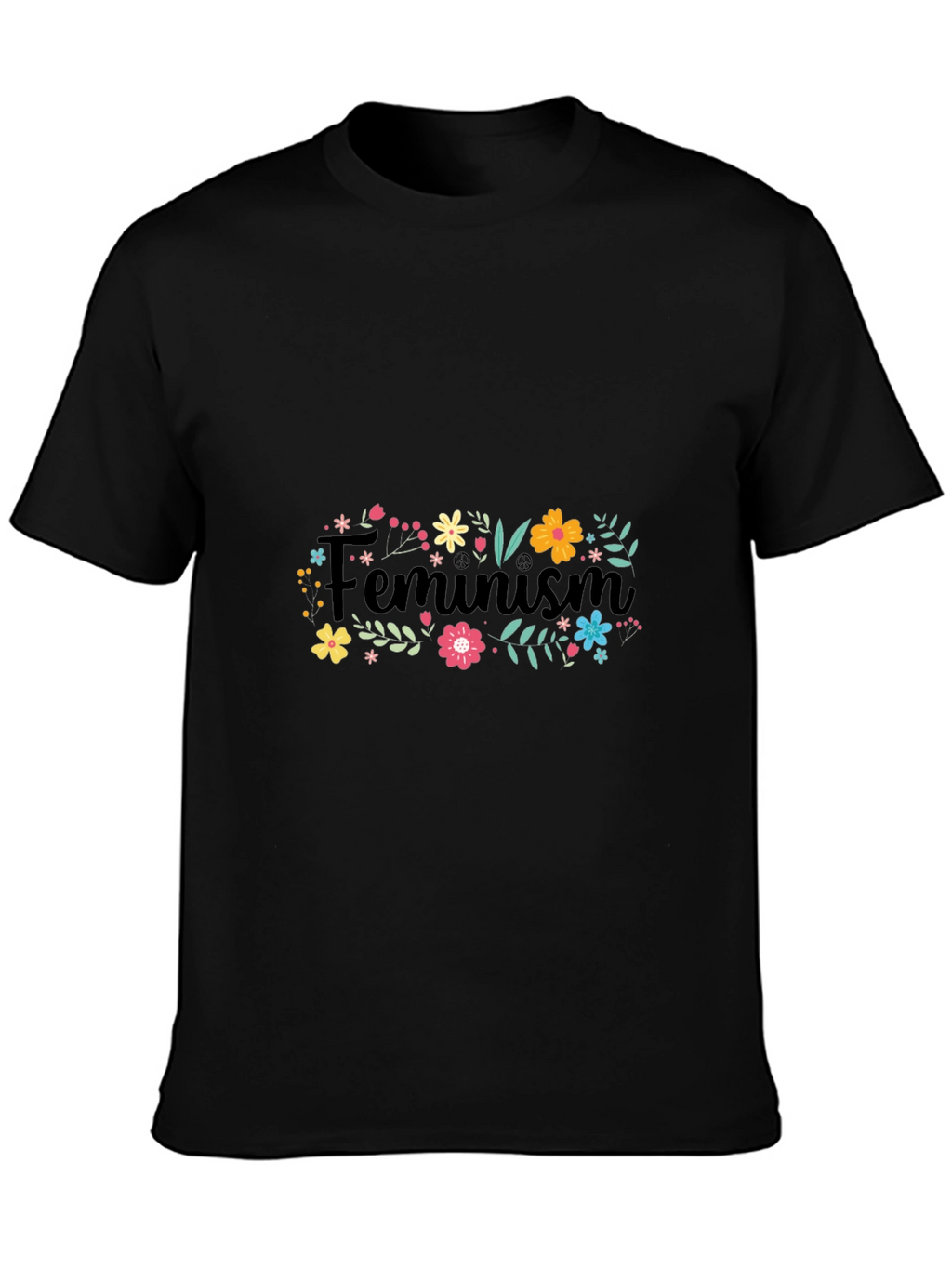 Feminism Floral Graphic Black T-Shirt
