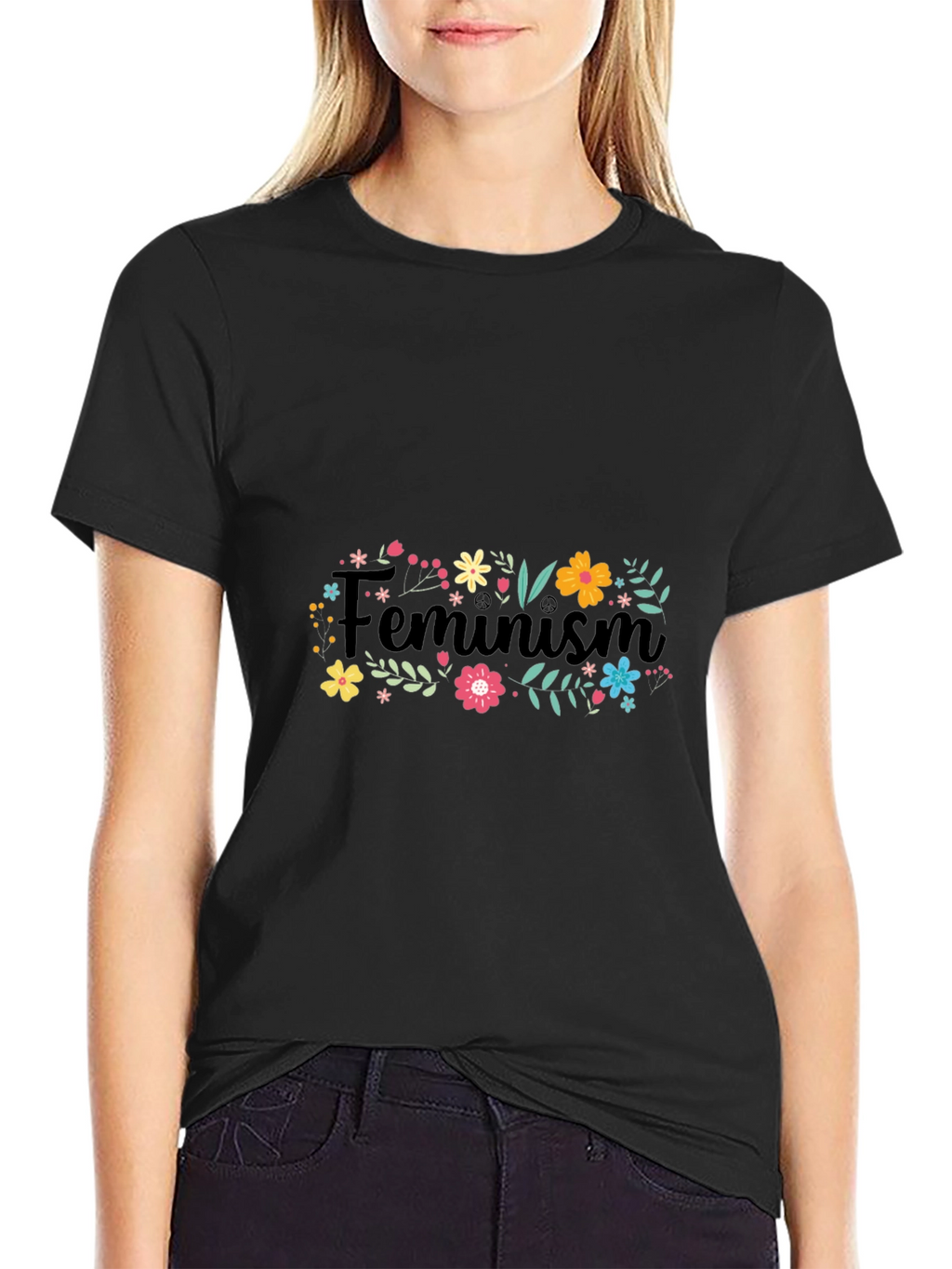 Feminism Floral Graphic Black T-Shirt