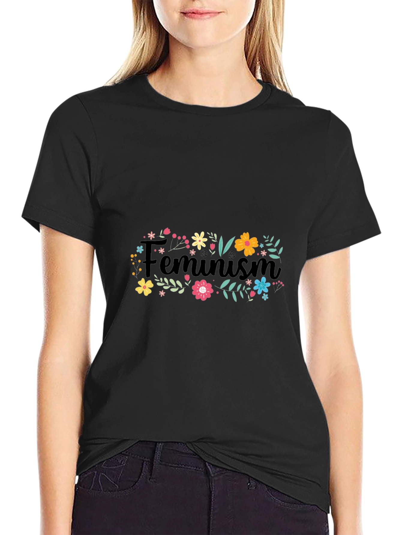 Feminism Floral Graphic Black T-Shirt