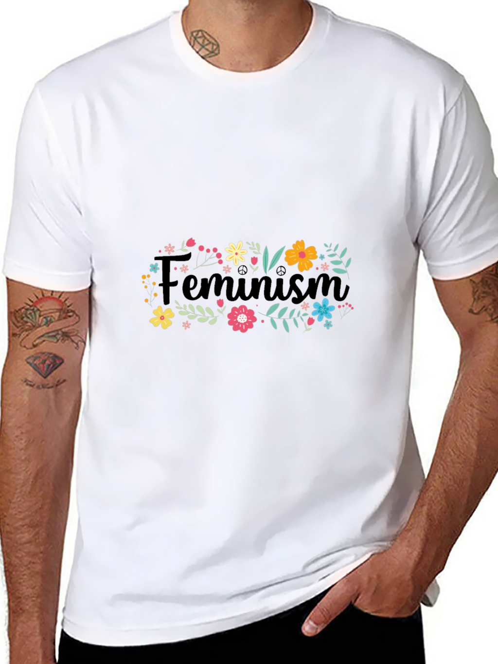 Feminism Floral Graphic Black T-Shirt