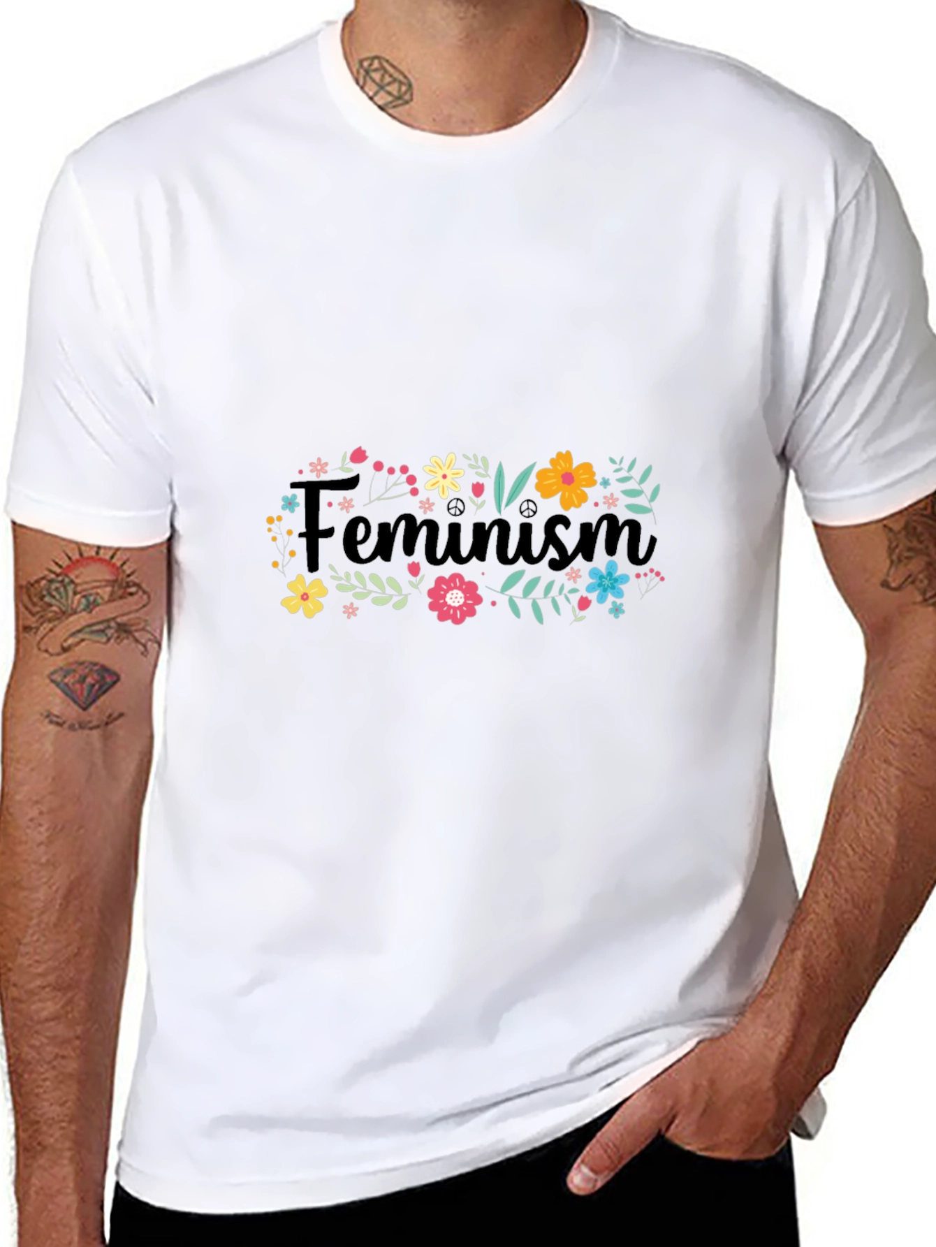 Feminism Floral Graphic Black T-Shirt