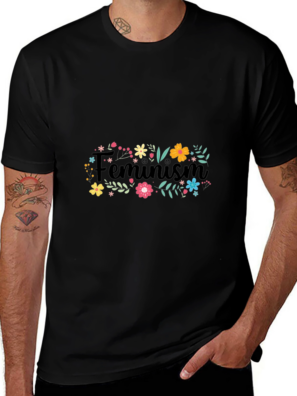 Feminism Floral Graphic Black T-Shirt
