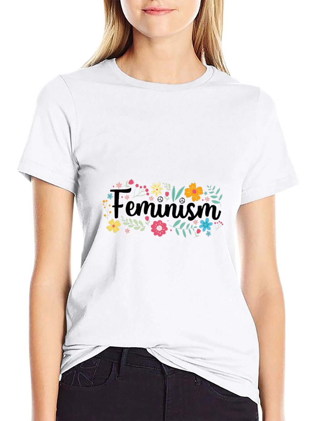 Feminism Floral Graphic Black T-Shirt