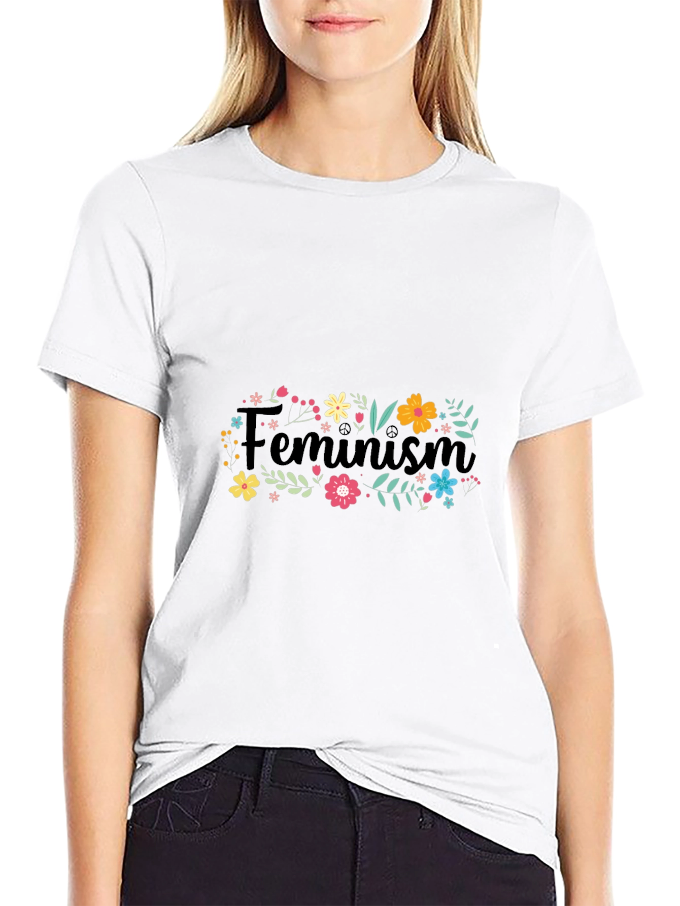 Feminism Floral Graphic Black T-Shirt