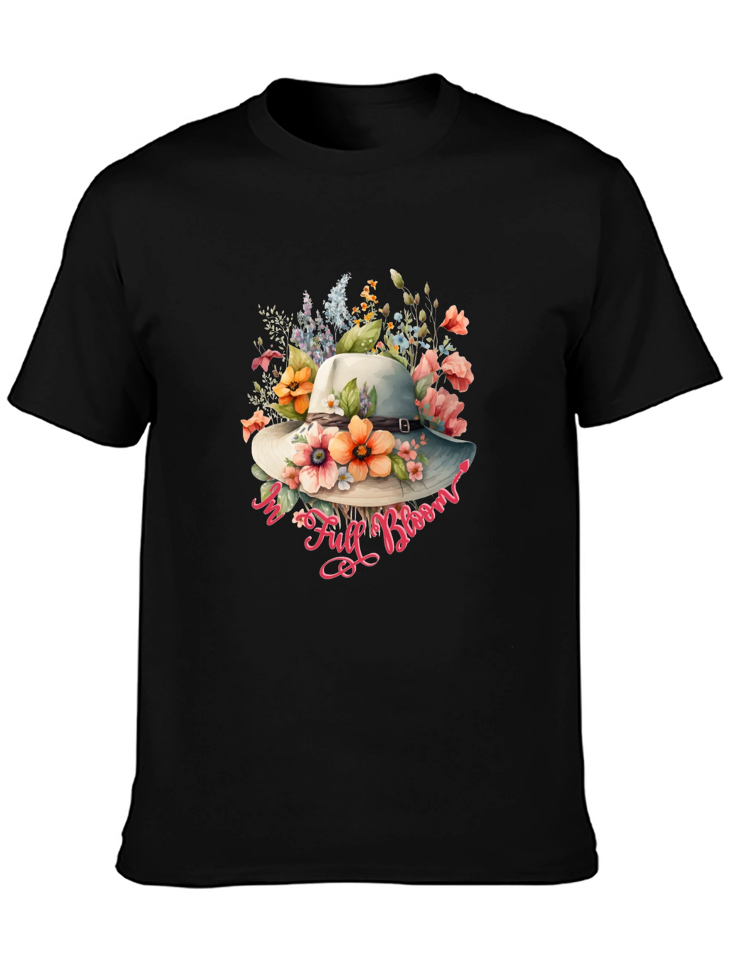 Floral Hat Graphic Black T-Shirt