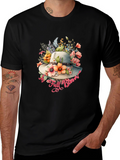 Floral Hat Graphic Black T-Shirt