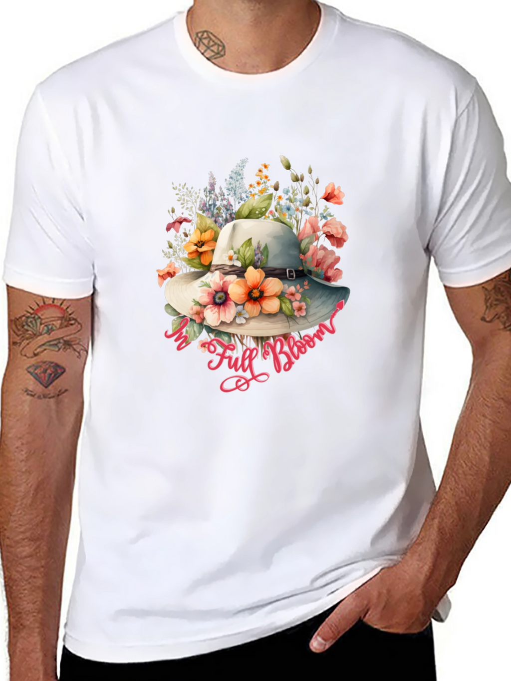 Floral Hat Graphic Black T-Shirt