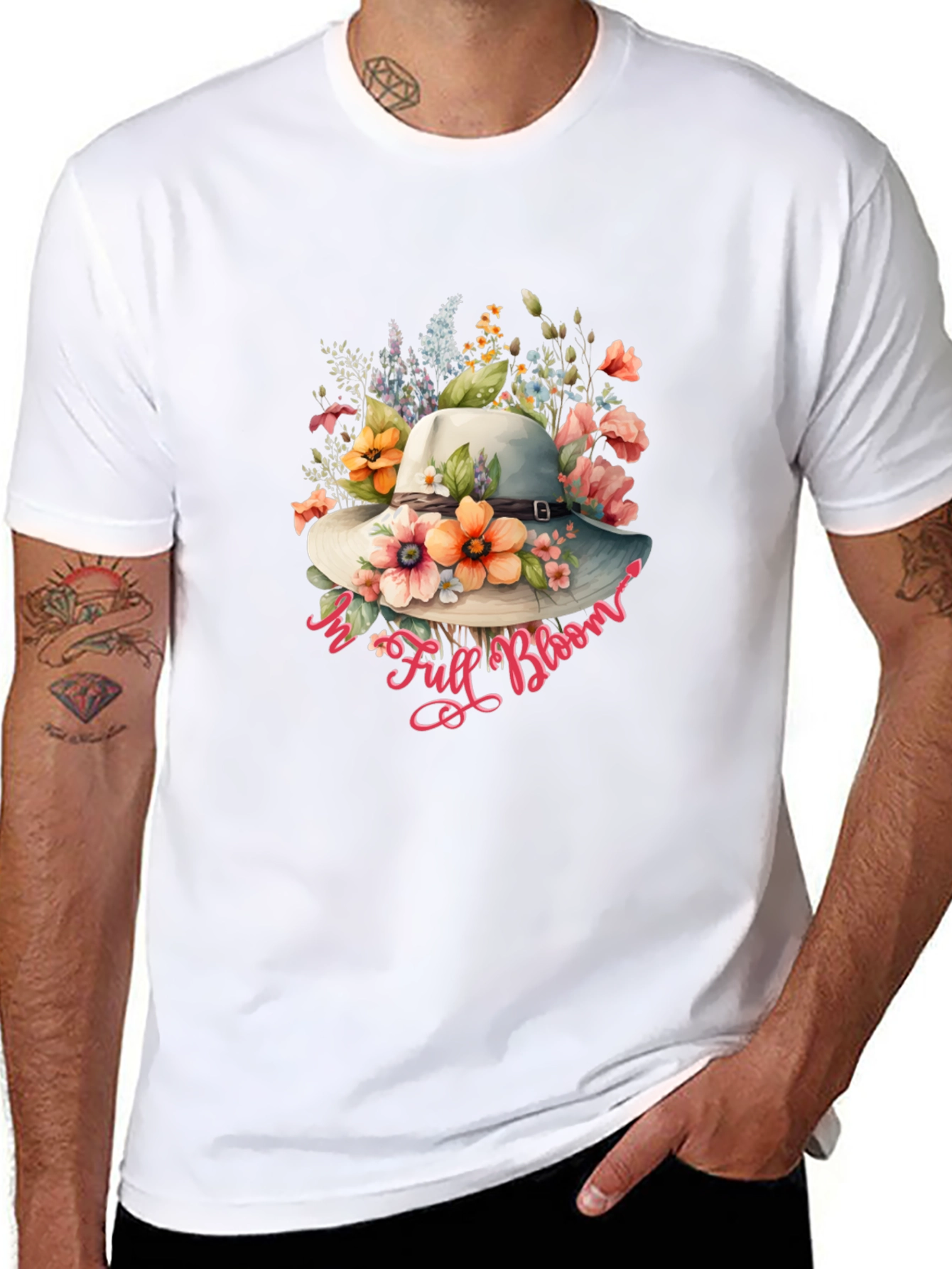 Floral Hat Graphic Black T-Shirt