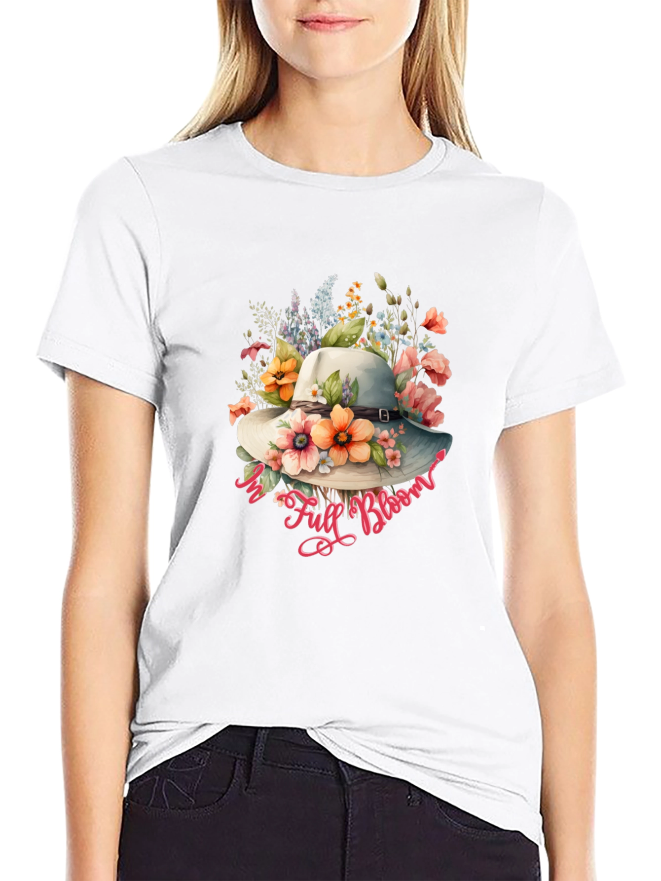 Floral Hat Graphic Black T-Shirt