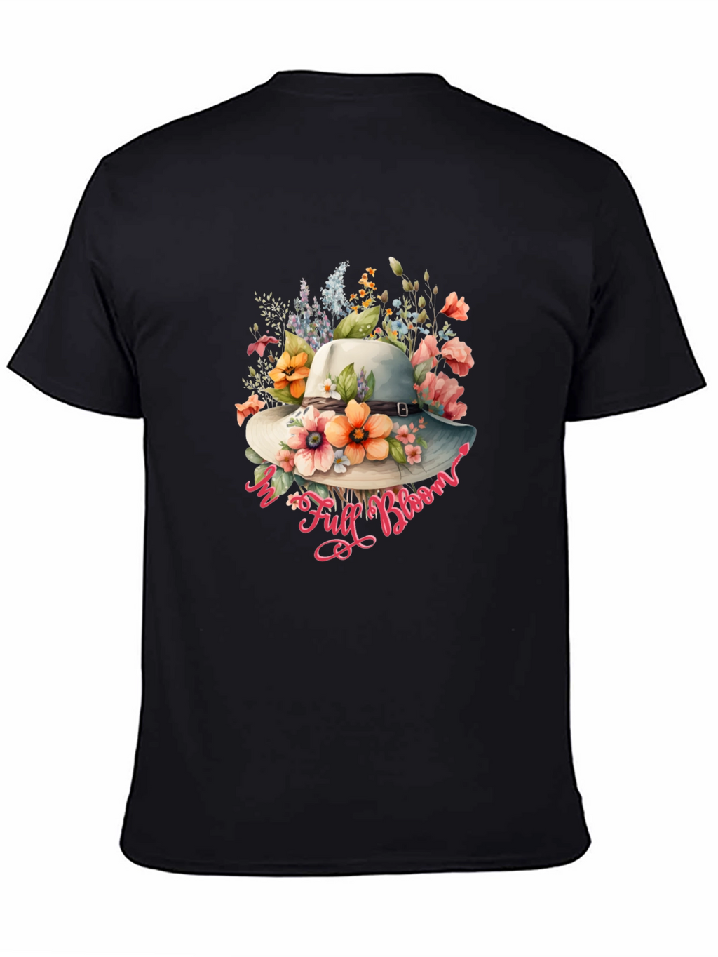 Floral Hat Graphic Black T-Shirt