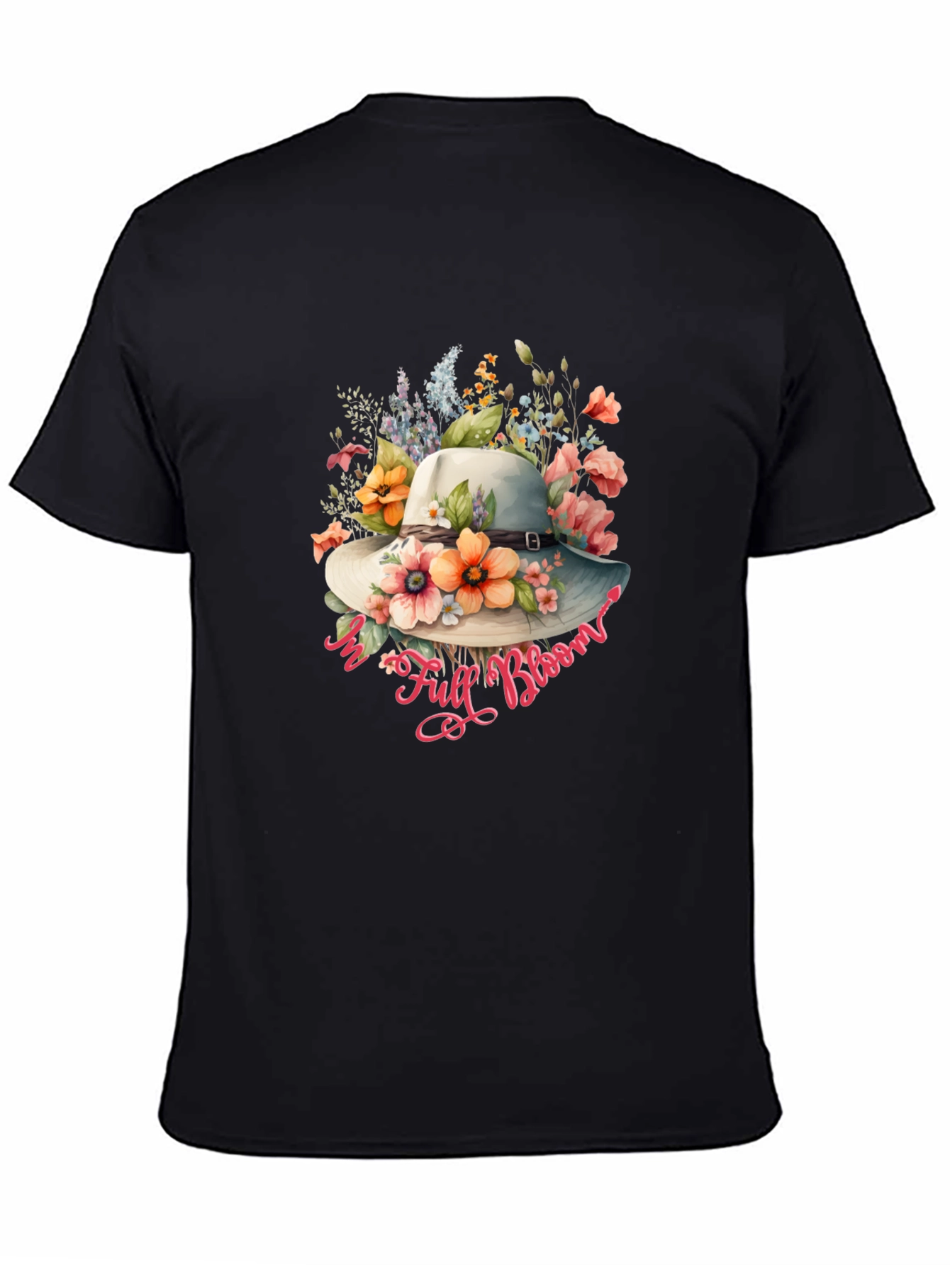 Floral Hat Graphic Black T-Shirt