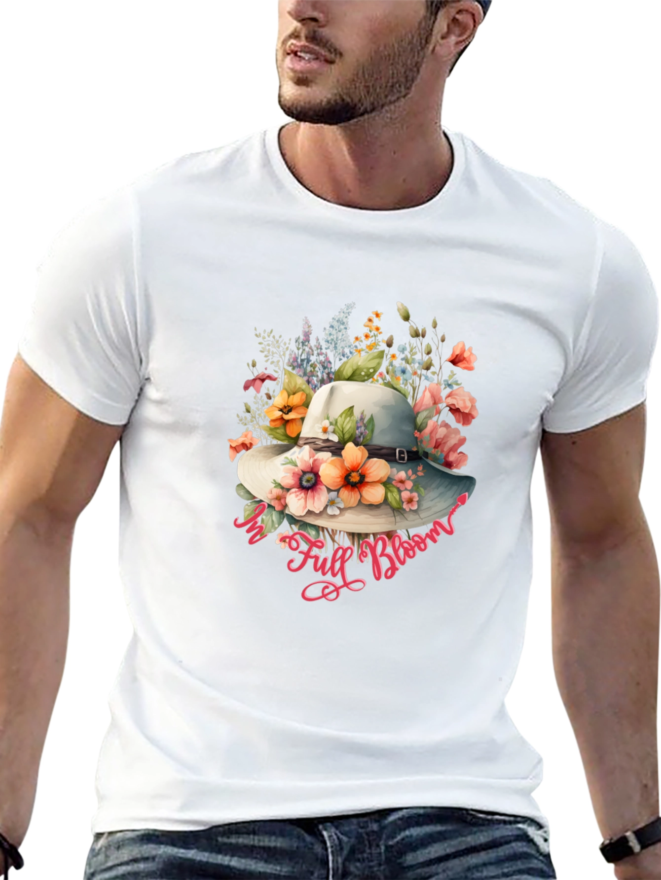 Floral Hat Graphic Black T-Shirt