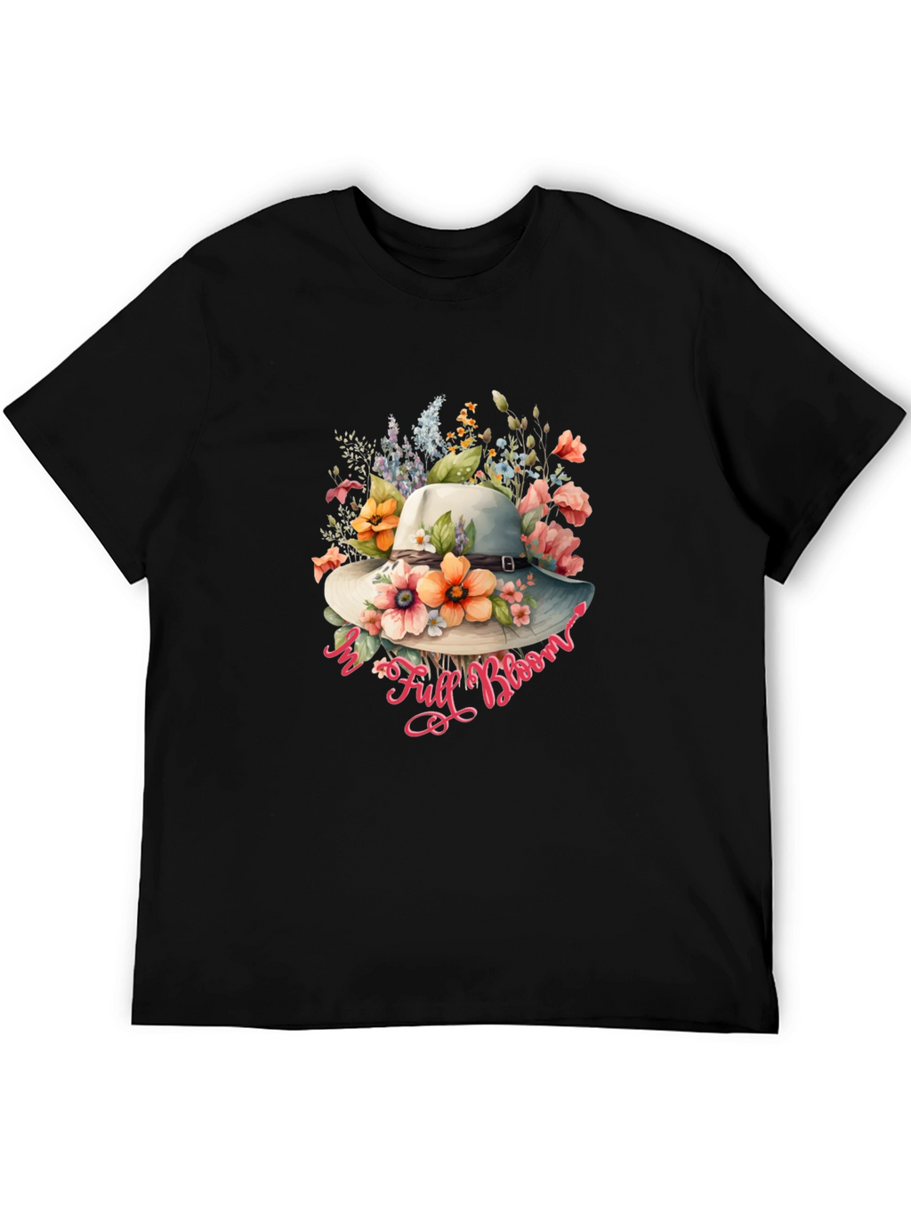 Floral Hat Graphic Black T-Shirt