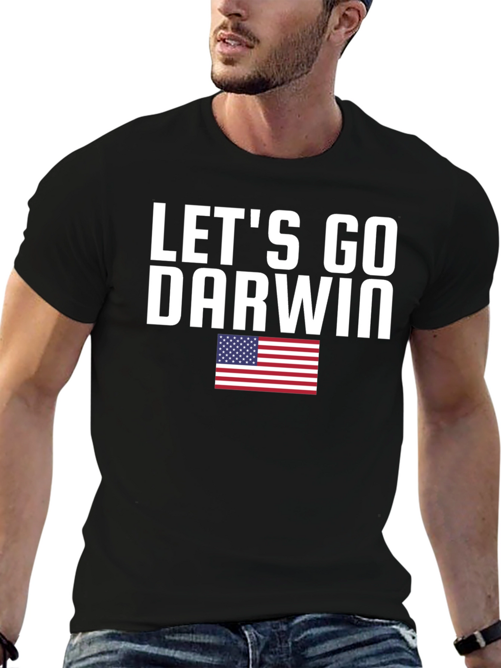 Lets Go Darwin T-Shirt American Flag Black