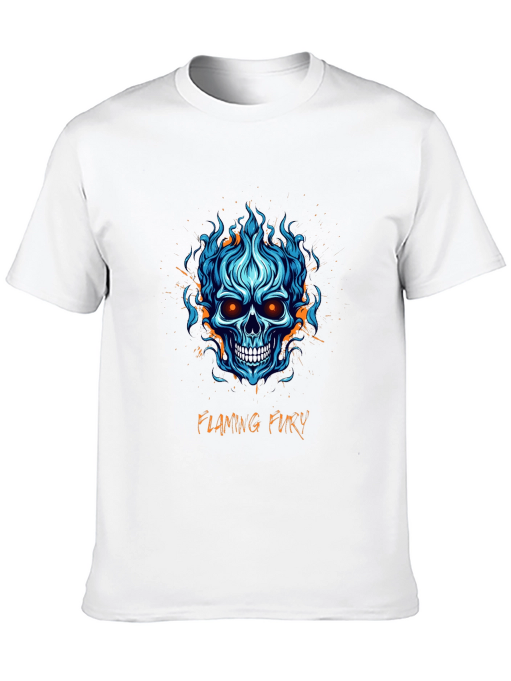 Flaming Fury Skull Graphic Tee - Black Cotton