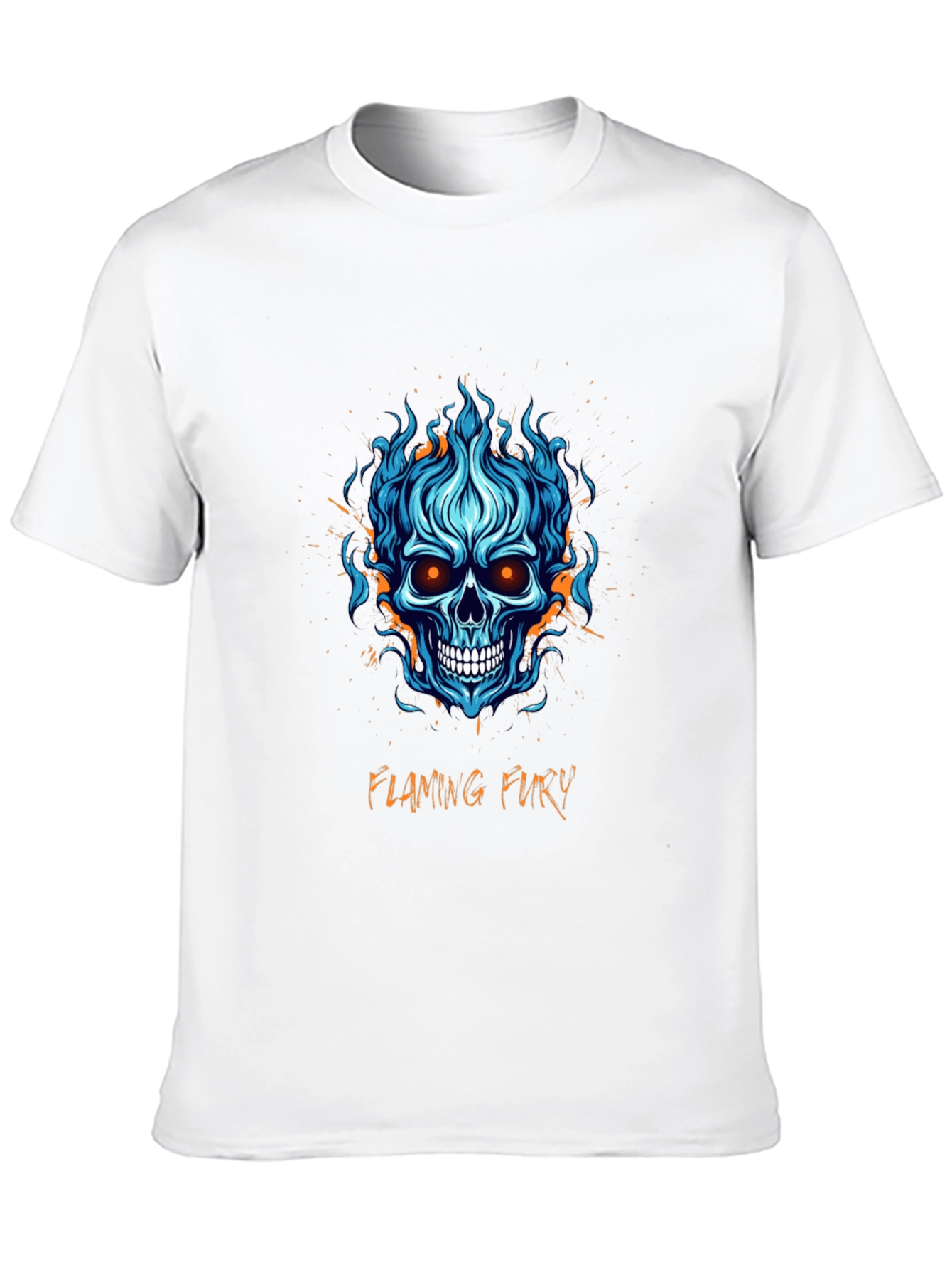 Flaming Fury Skull Graphic Tee - Black Cotton