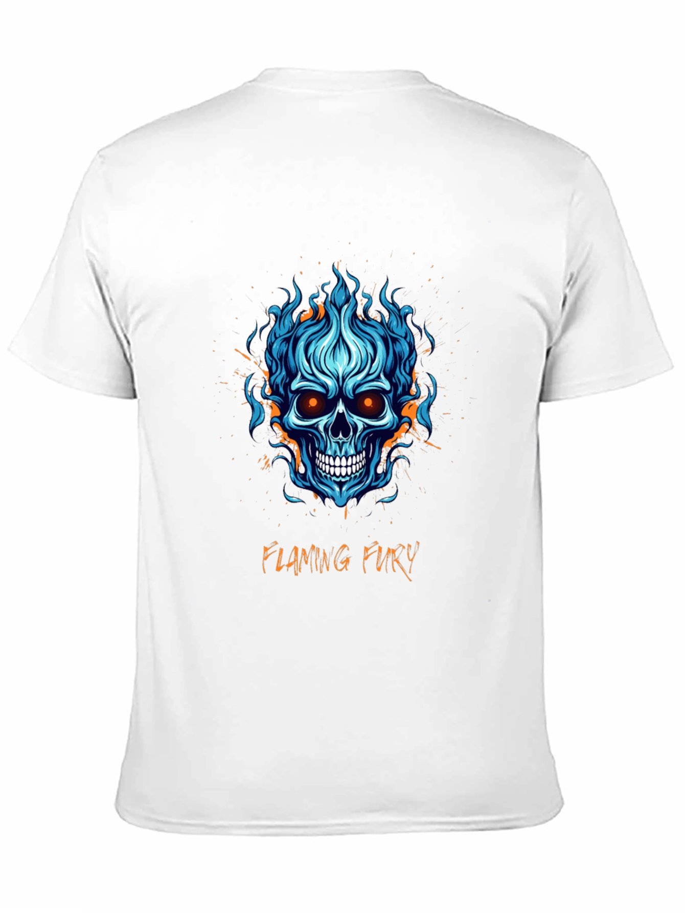 Flaming Fury Skull Graphic Tee - Black Cotton