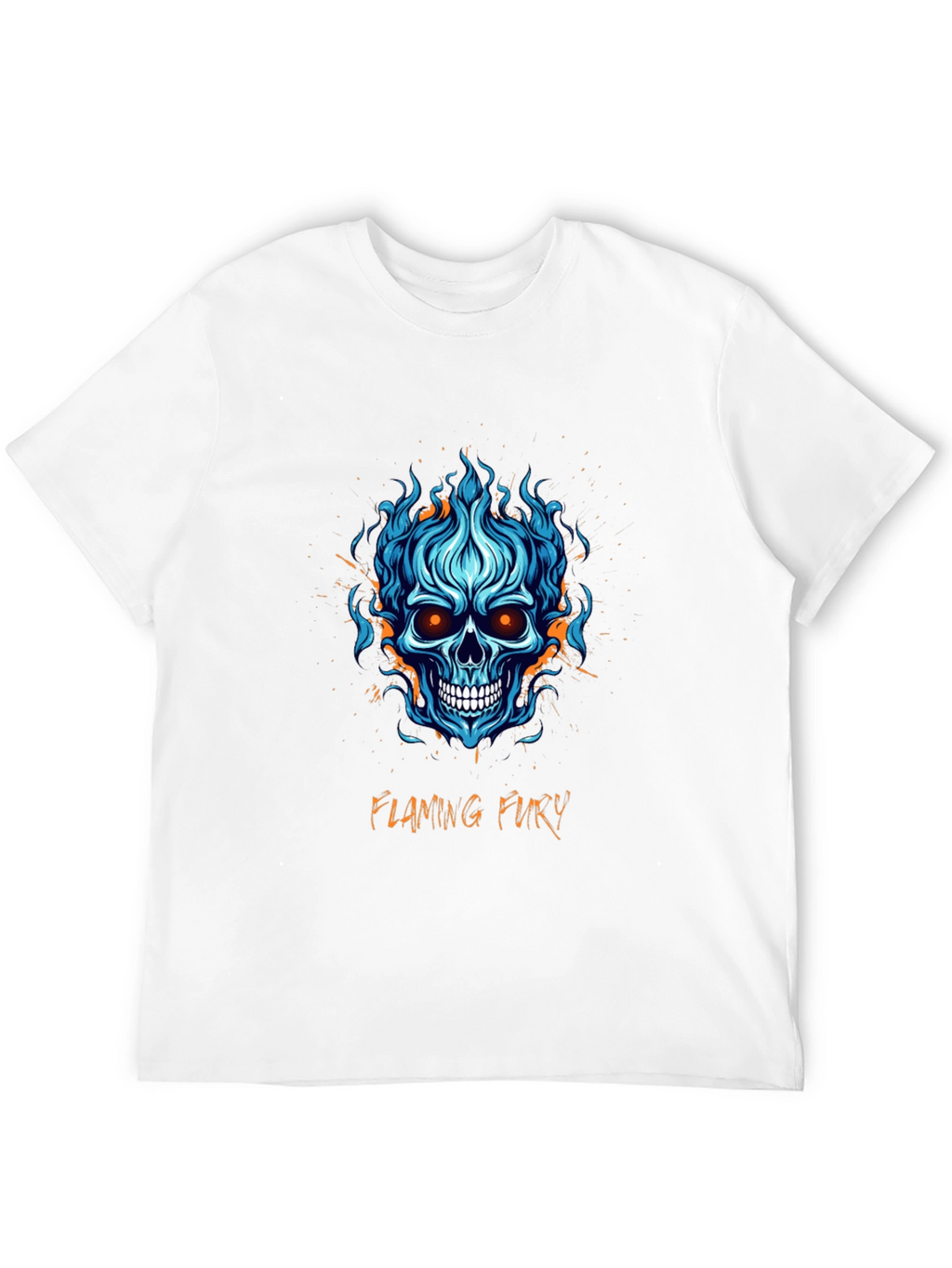 Flaming Fury Skull Graphic Tee - Black Cotton