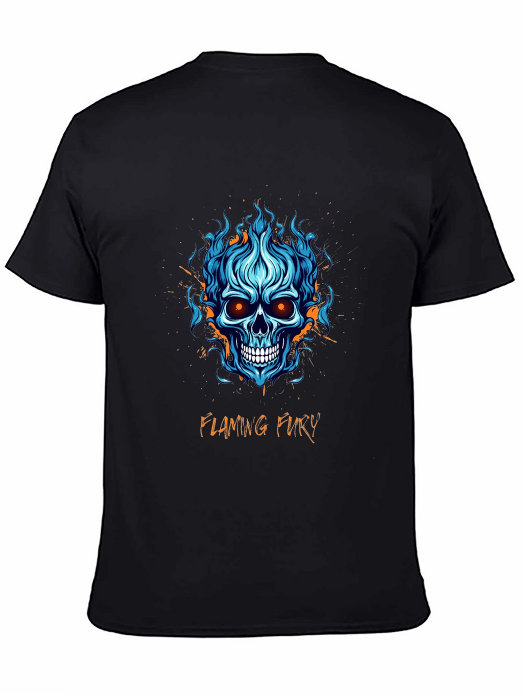 Flaming Fury Skull Graphic Tee - Black Cotton