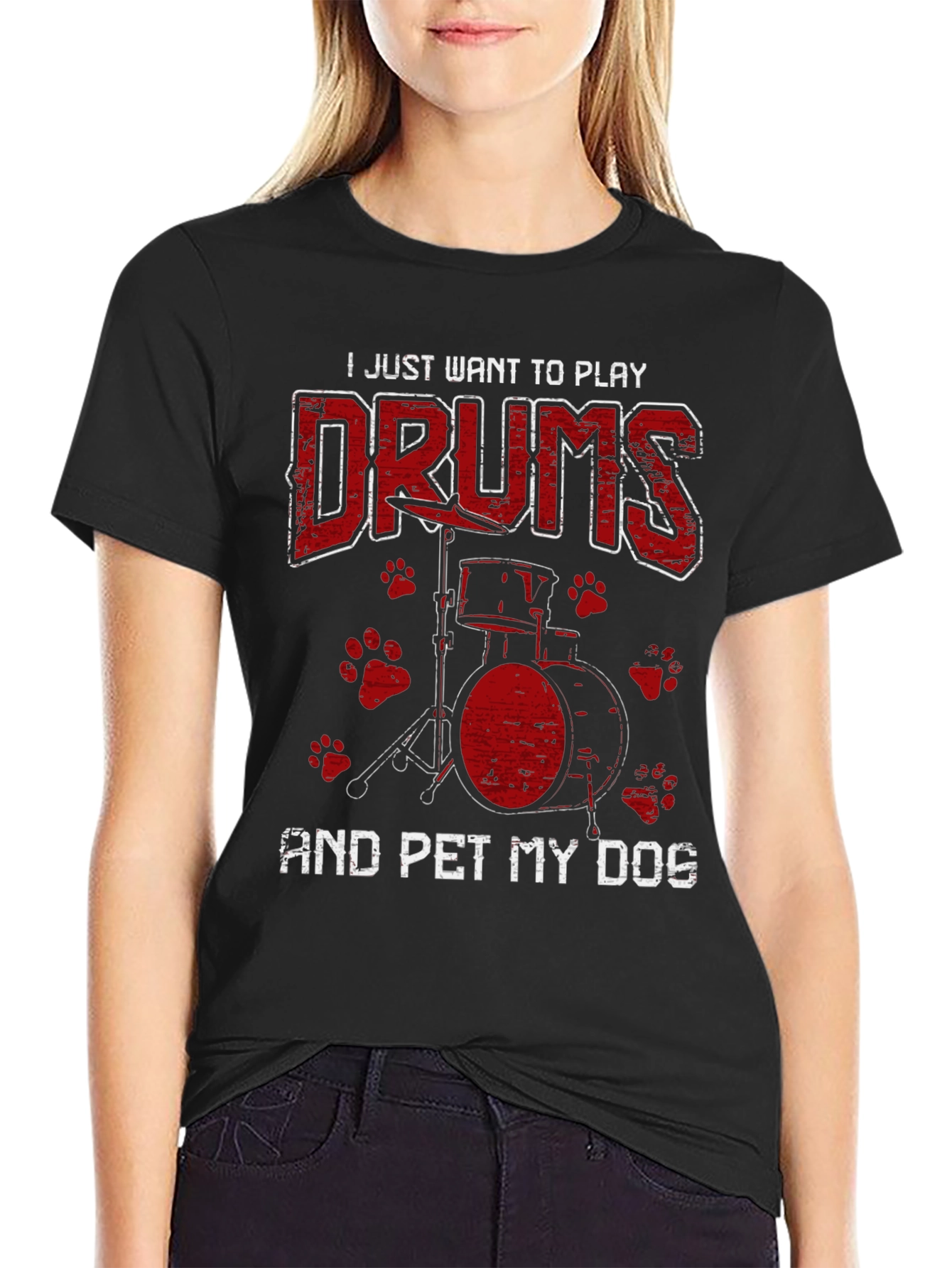 Drummer & Dog Lover T-Shirt - Play Drums and Pet My Dog