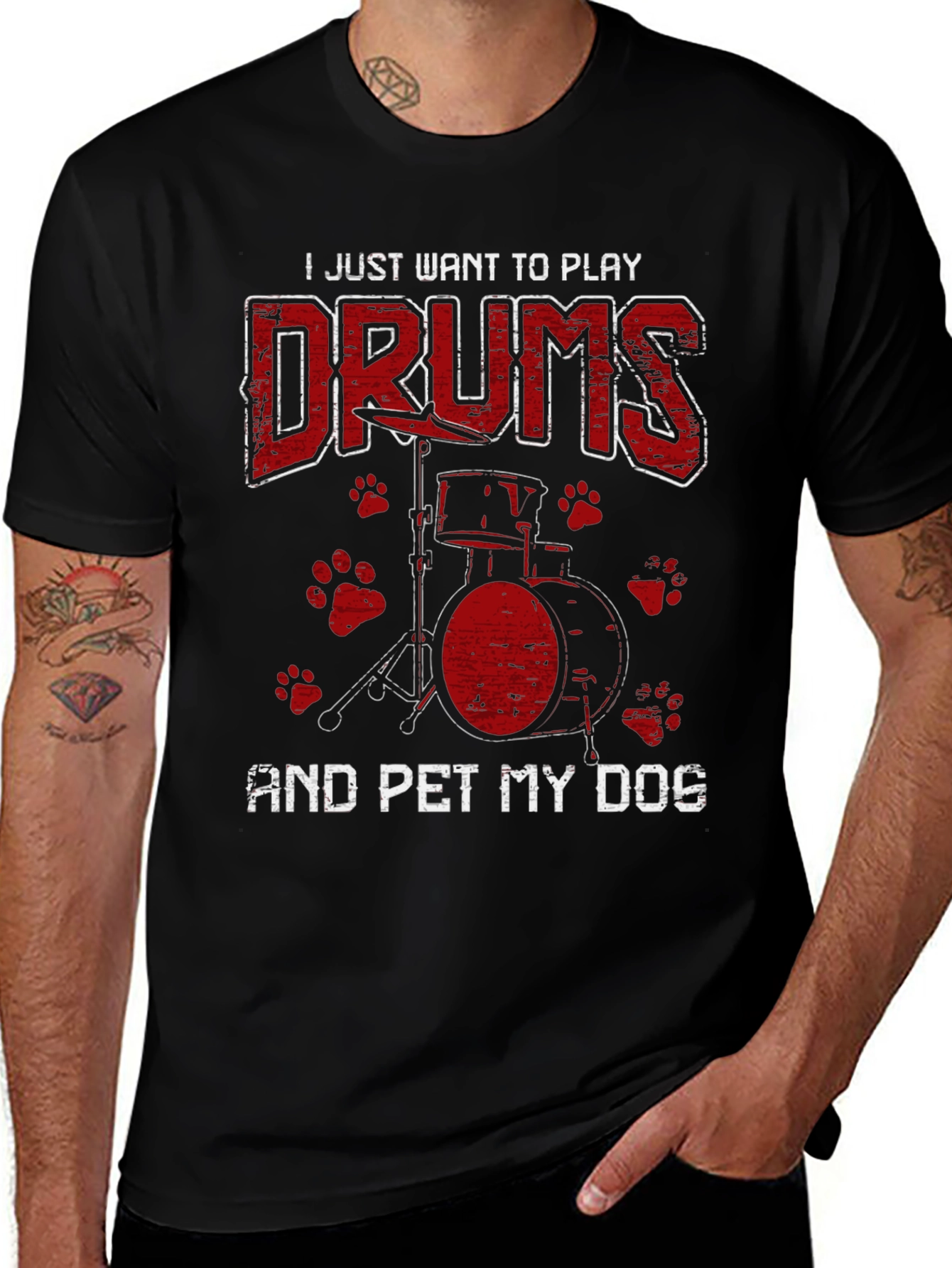 Drummer & Dog Lover T-Shirt - Play Drums and Pet My Dog