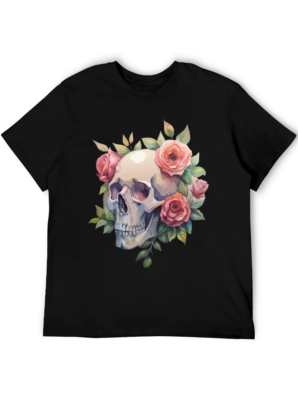 Skull & Roses Graphic Tee - Black Cotton Blend