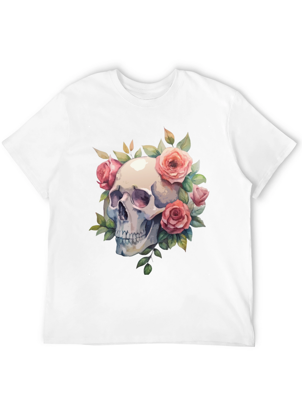 Skull & Roses Graphic Tee - Black Cotton Blend
