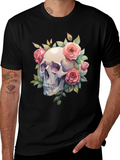 Skull & Roses Graphic Tee - Black Cotton Blend