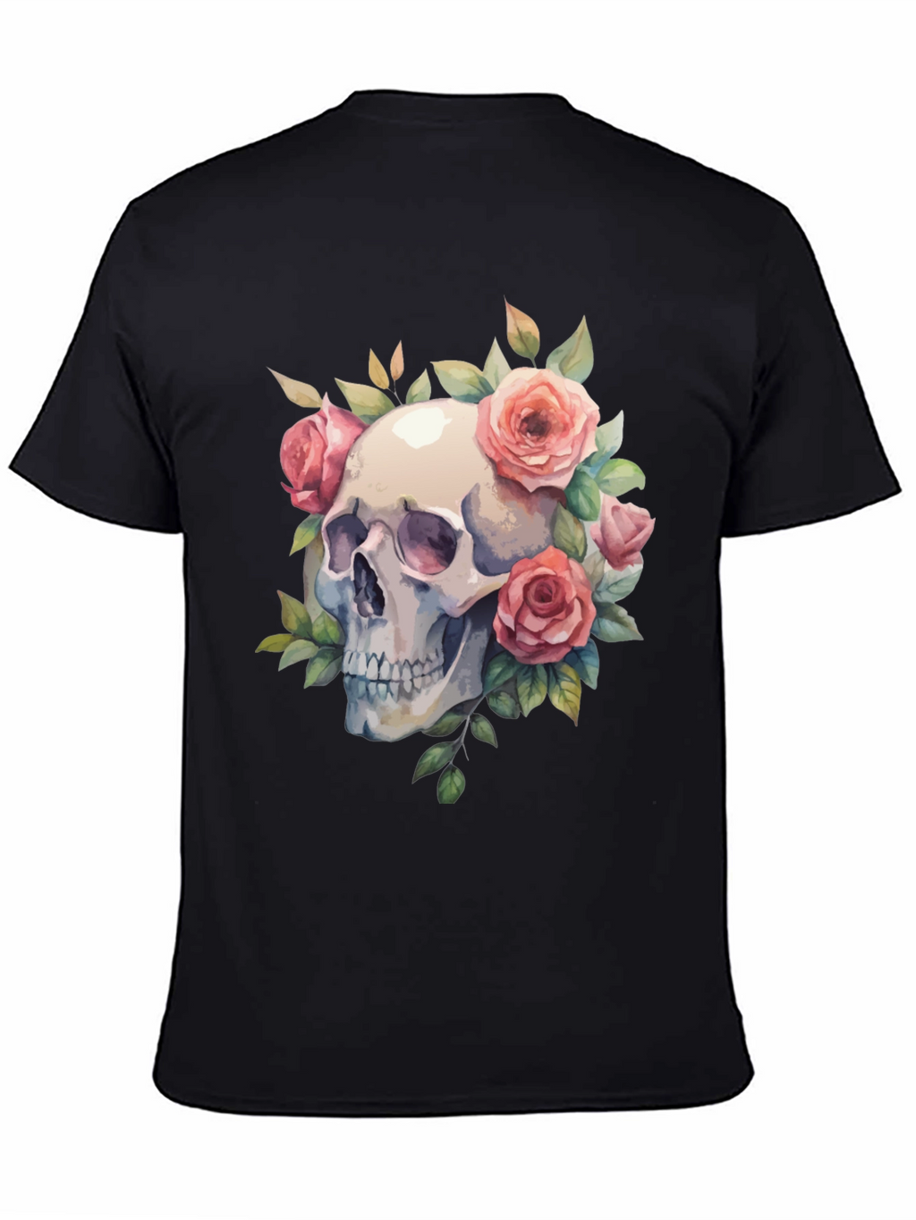 Skull & Roses Graphic Tee - Black Cotton Blend
