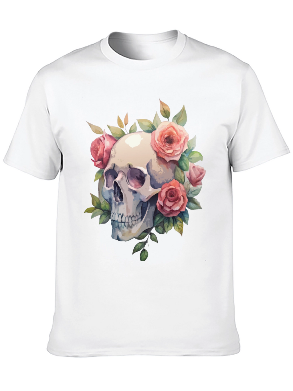 Skull & Roses Graphic Tee - Black Cotton Blend