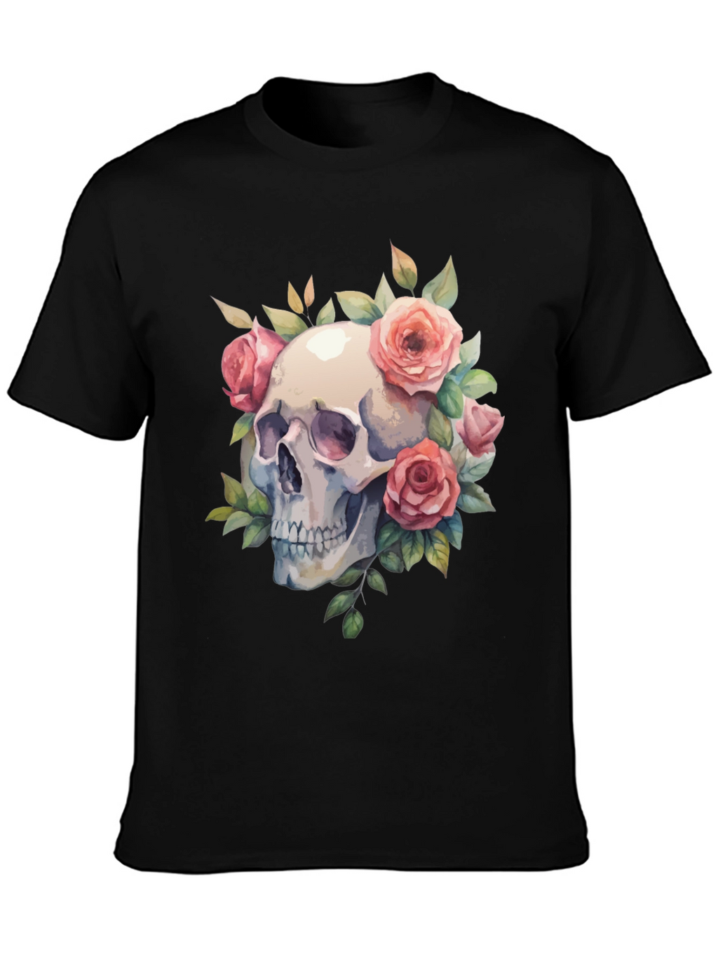 Skull & Roses Graphic Tee - Black Cotton Blend