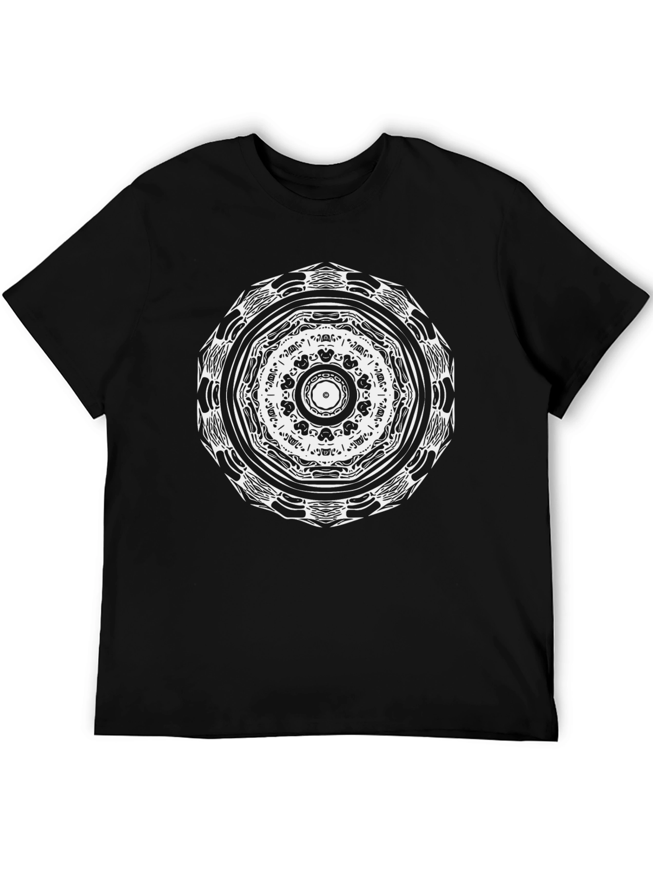 Geometric Mandala Graphic Tee - Black Cotton Comfort