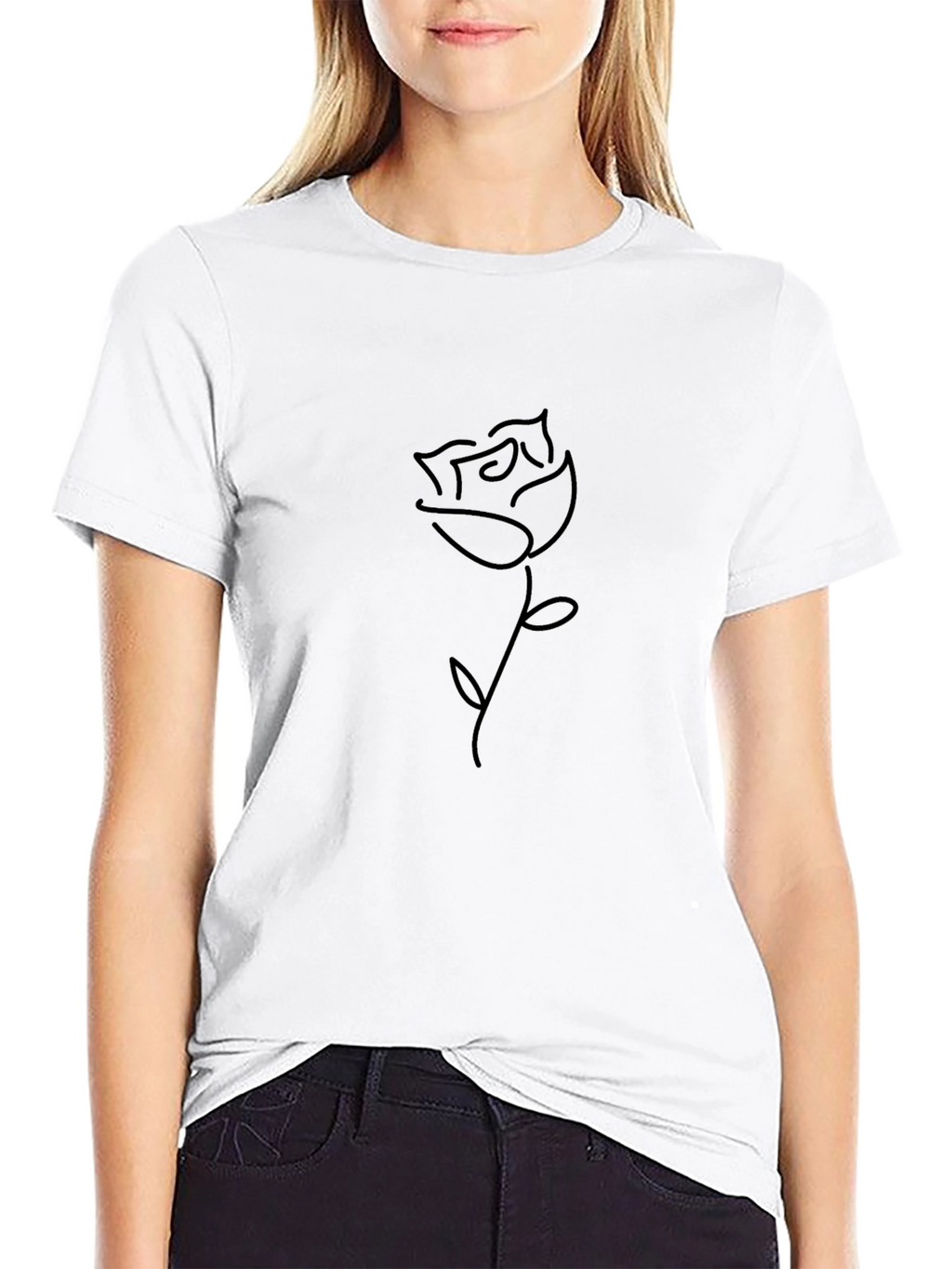 Minimalist Rose Graphic Black T-Shirt