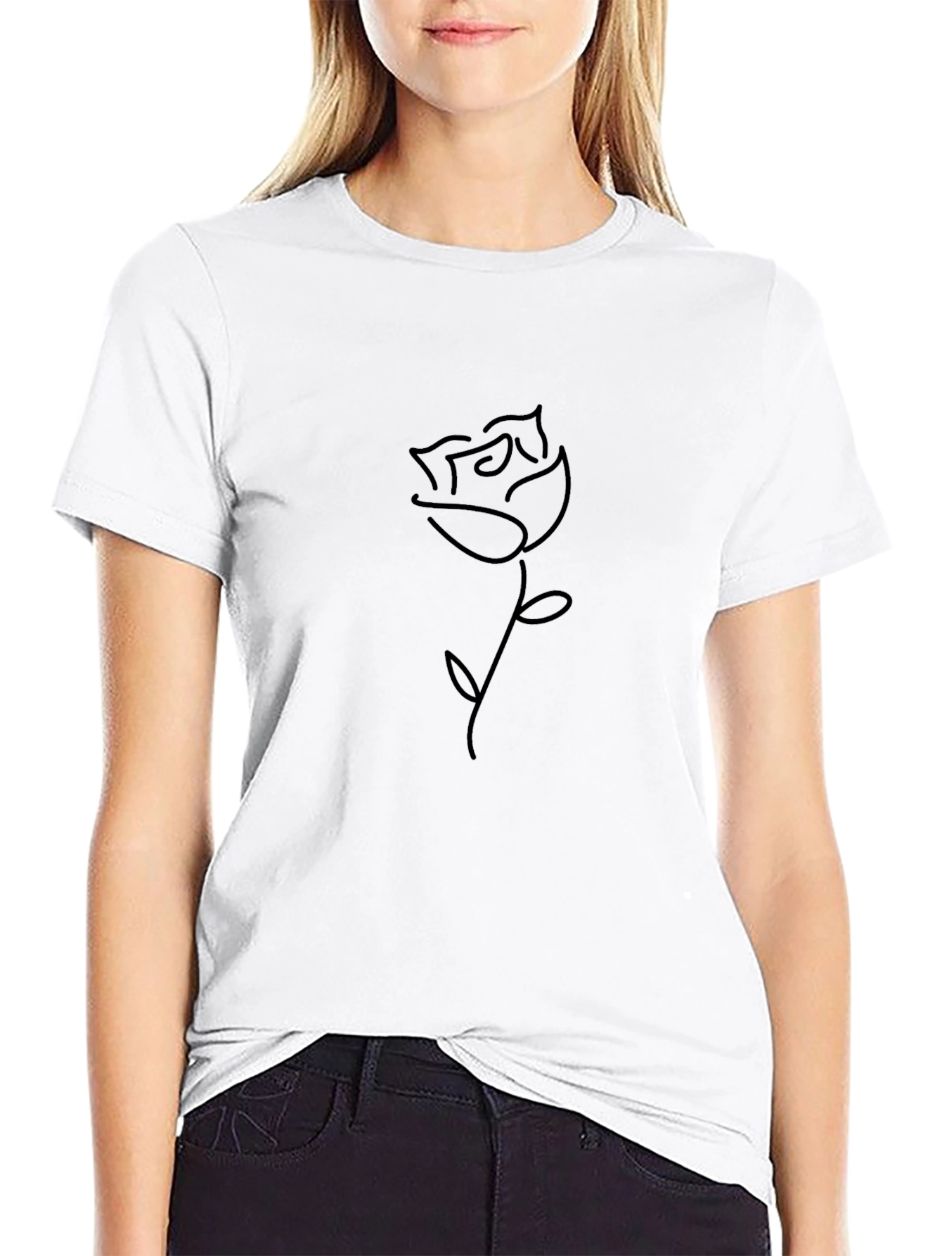 Minimalist Rose Graphic Black T-Shirt