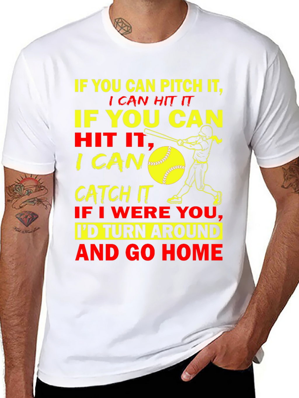 Funny Softball Graphic T-Shirt - Pitch Hit Catch