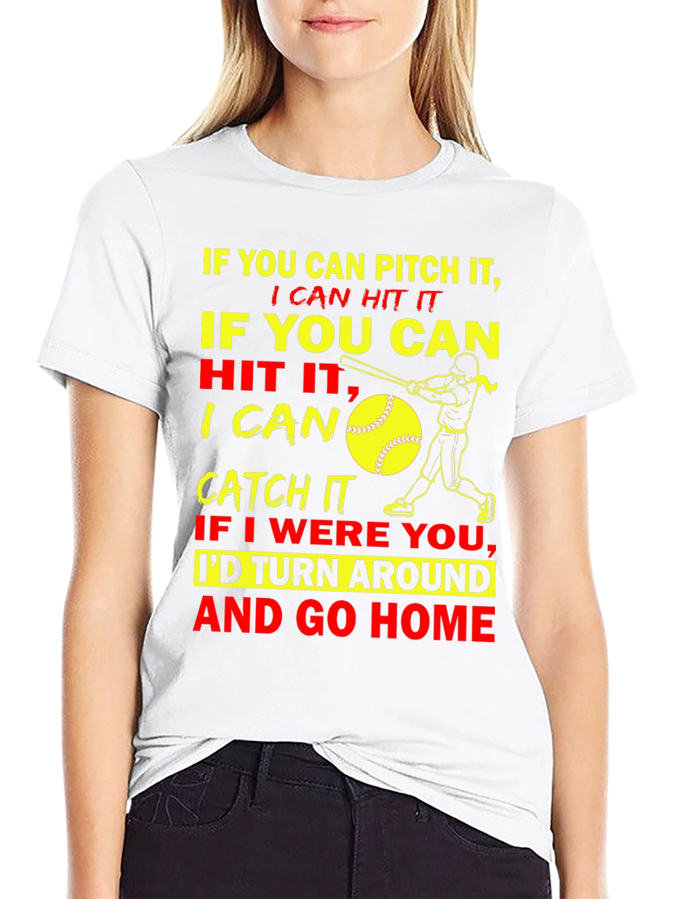 Funny Softball Graphic T-Shirt - Pitch Hit Catch