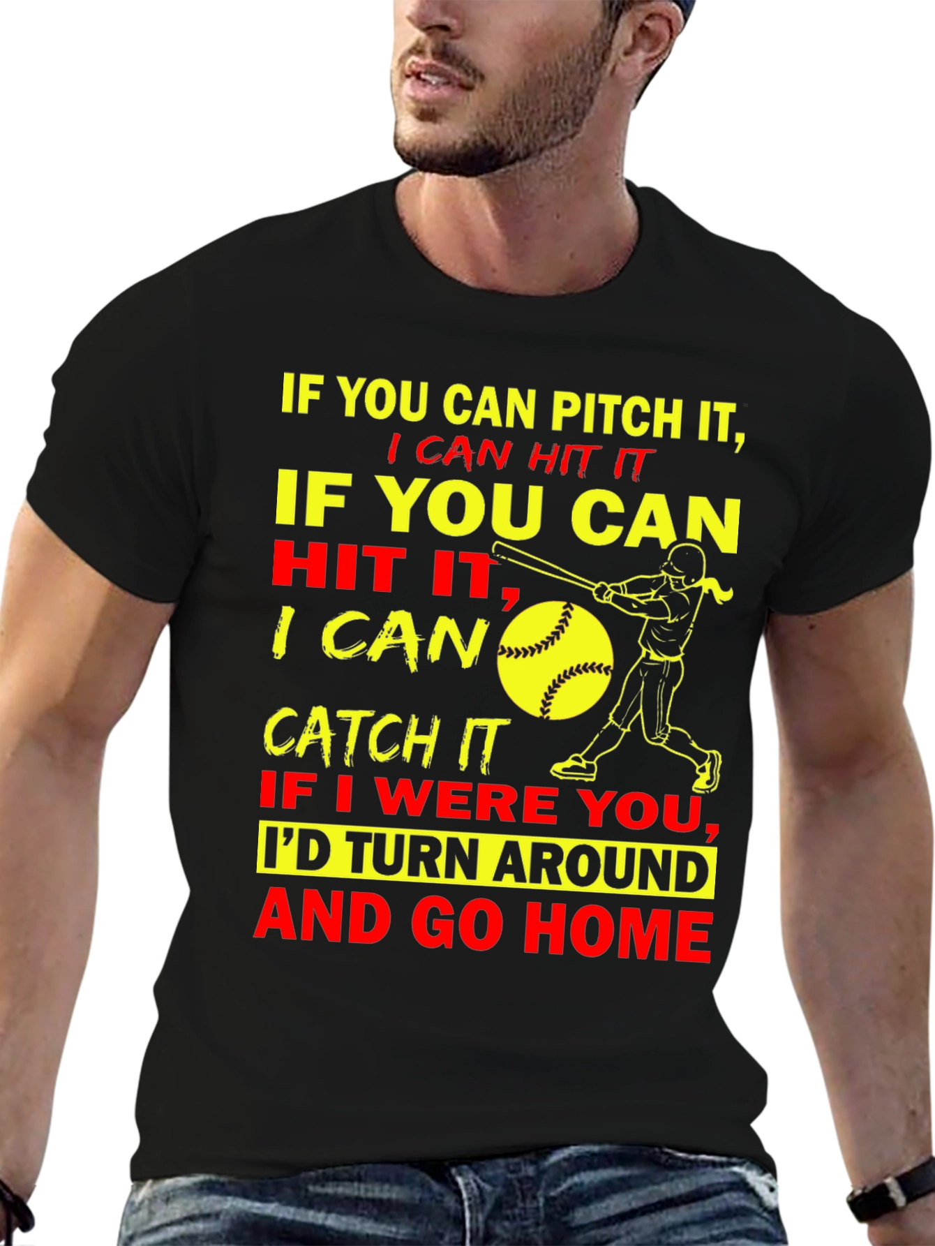 Funny Softball Graphic T-Shirt - Pitch Hit Catch