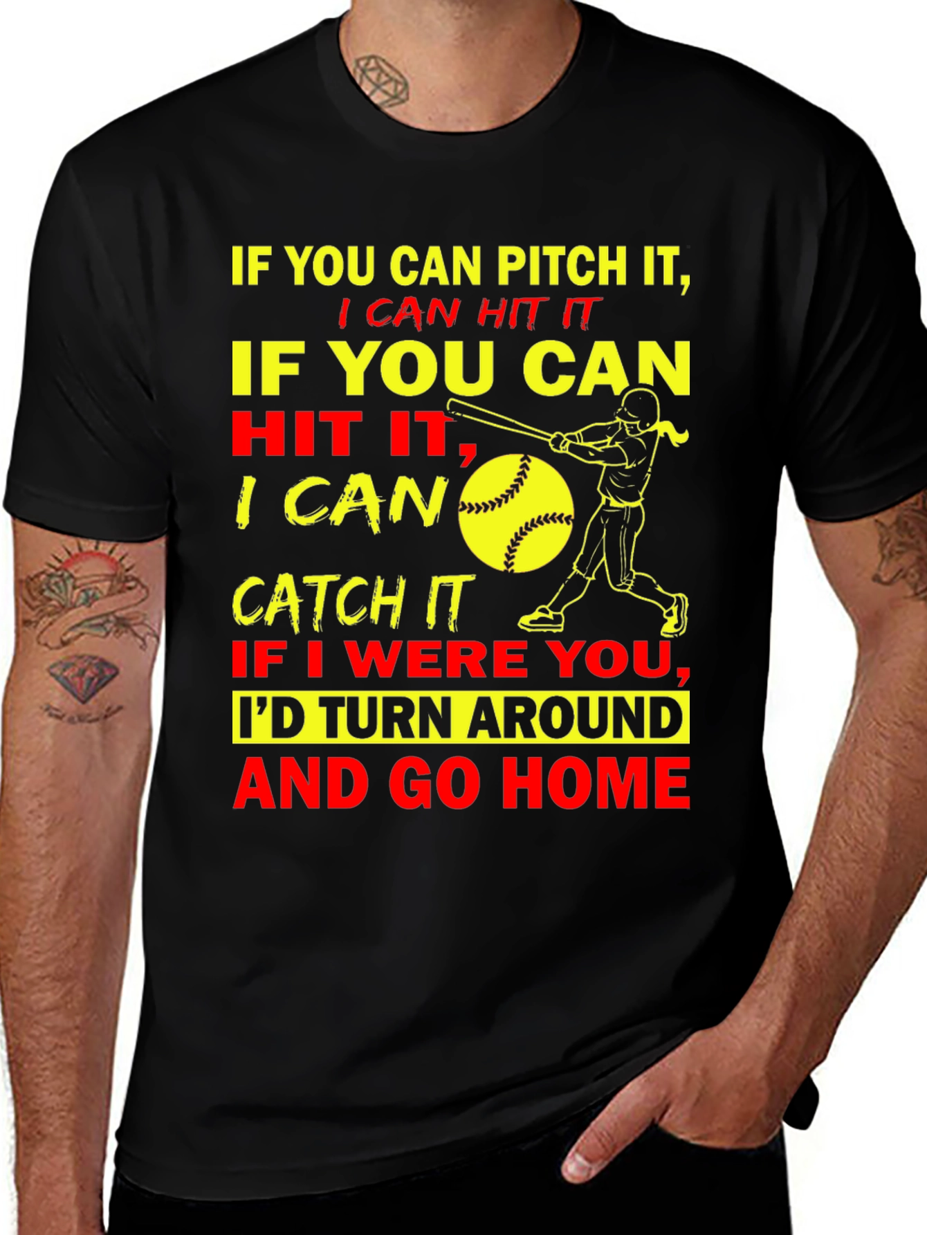 Funny Softball Graphic T-Shirt - Pitch Hit Catch
