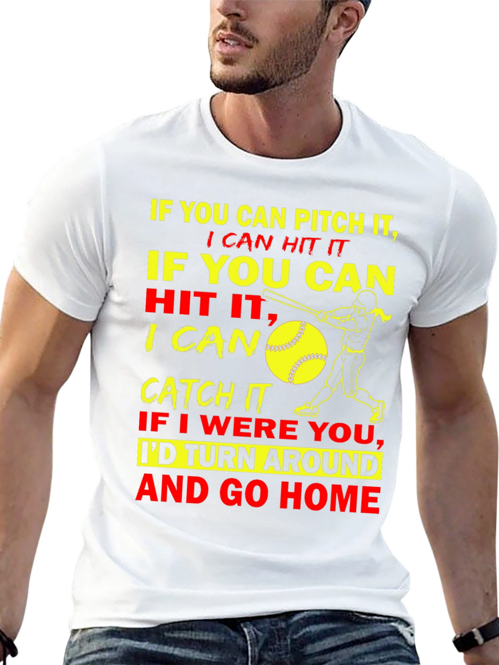 Funny Softball Graphic T-Shirt - Pitch Hit Catch