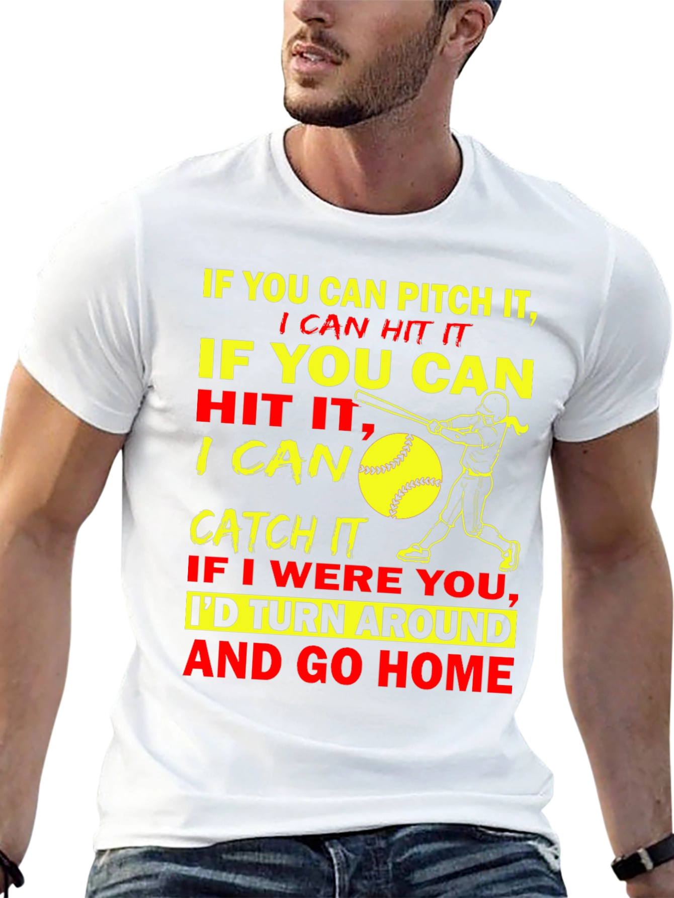 Funny Softball Graphic T-Shirt - Pitch Hit Catch